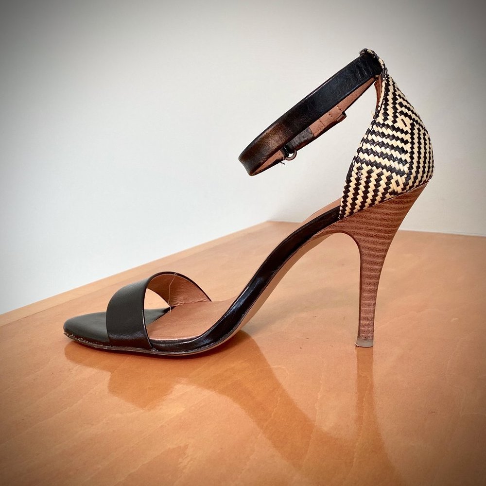 Madewell Single Strap Raffia Heel Leather Sandals - RARE
